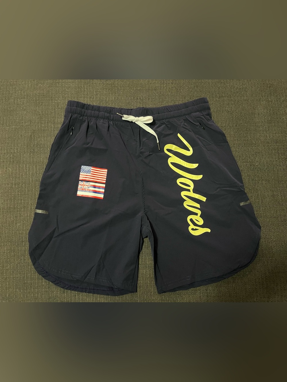 Navy 'Wolves' Athletic Shorts with Yellow Script New